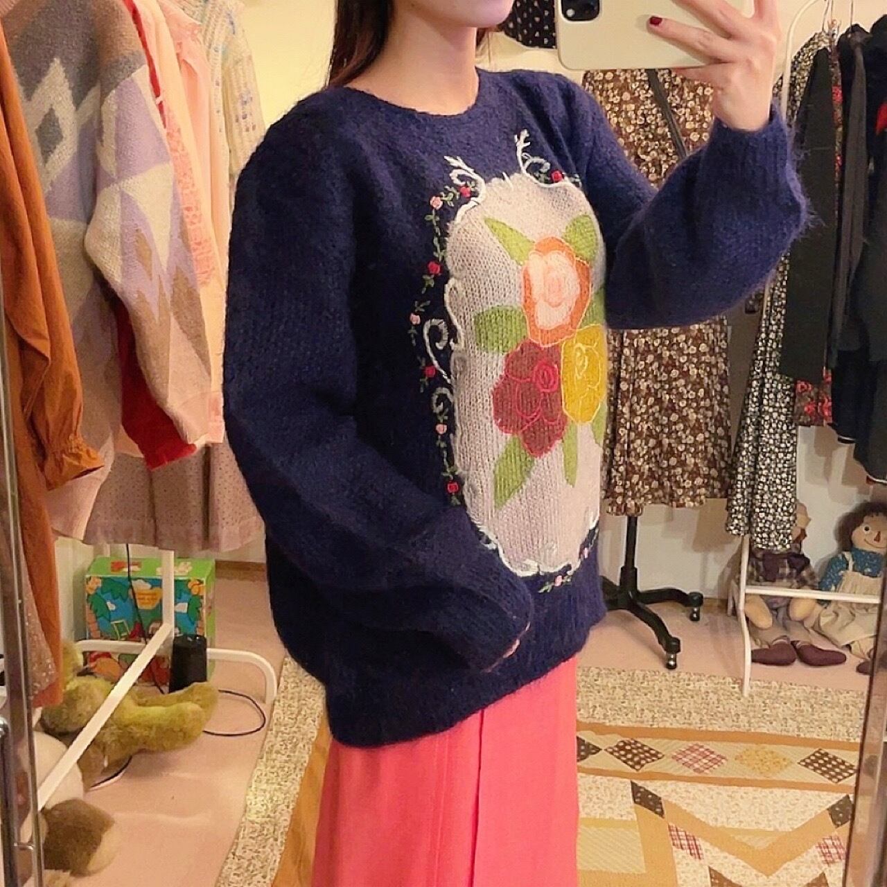 rose frame embroidery knit sweater