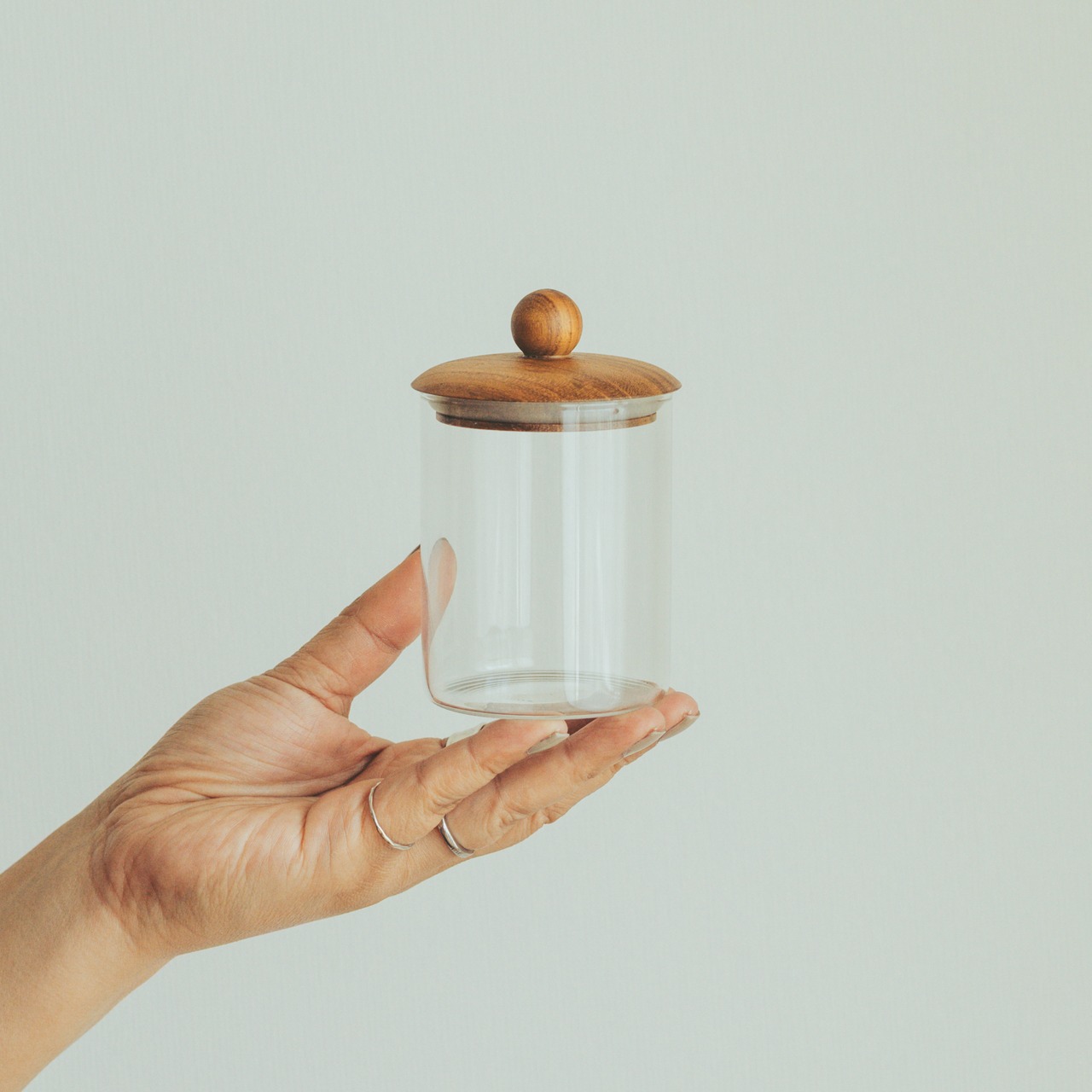 Wood Ball Glass Canister