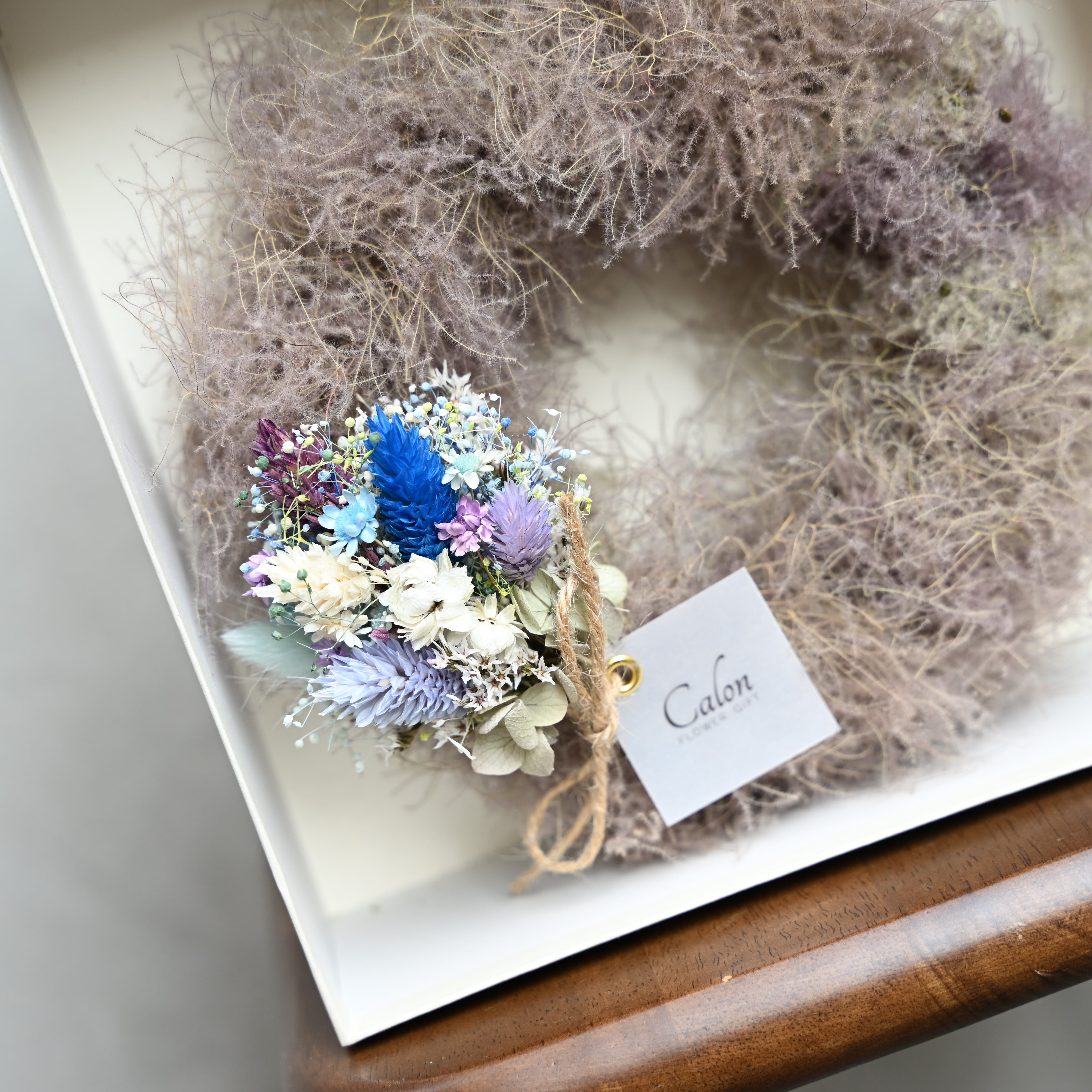 【SALE】ふわふわ スモークツリー 三日月リース くすみカラー ラッピング無料 SALE】ふわふわ スモークツリー 三日月リース くすみカラー