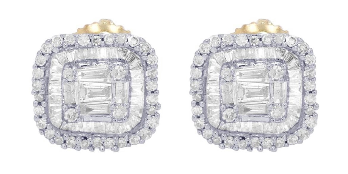 VS クラス 天然ダイヤモンド 10Kクラスター バゲット スタッドピアス VS クラス 天然ダイヤモンド 10Kクラスター バゲット スタッドピアス