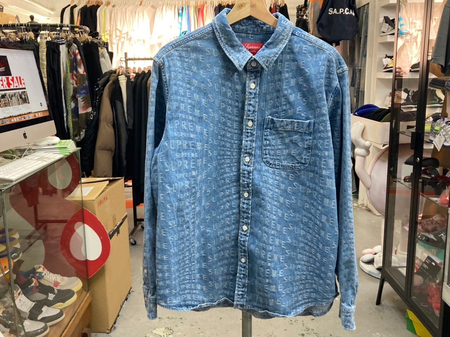 Supreme 21SS Warp Jacquard Logos Denim Shirt MEDIUM 90KK1235  