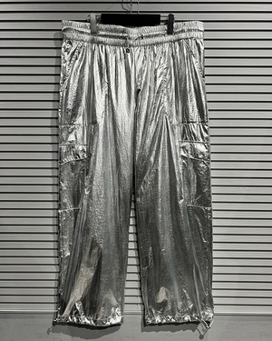 【X VINTAGE】Metallic Silver Loose Nylon Cargo Pants