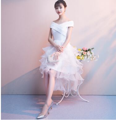 高品質！ パーティードレス イトホワ オフショルダー トレーン 背中  