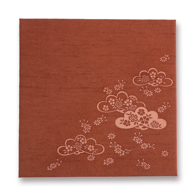 ビンテージファブリックパネル（染色プリント）古代紬　松に菊（桃色）