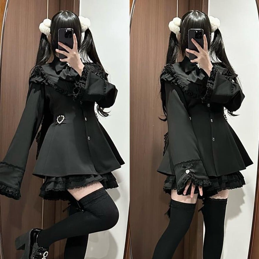 ゴスロリ セットアップ うさ耳フード パンツ レース リボン | ゴスロリ