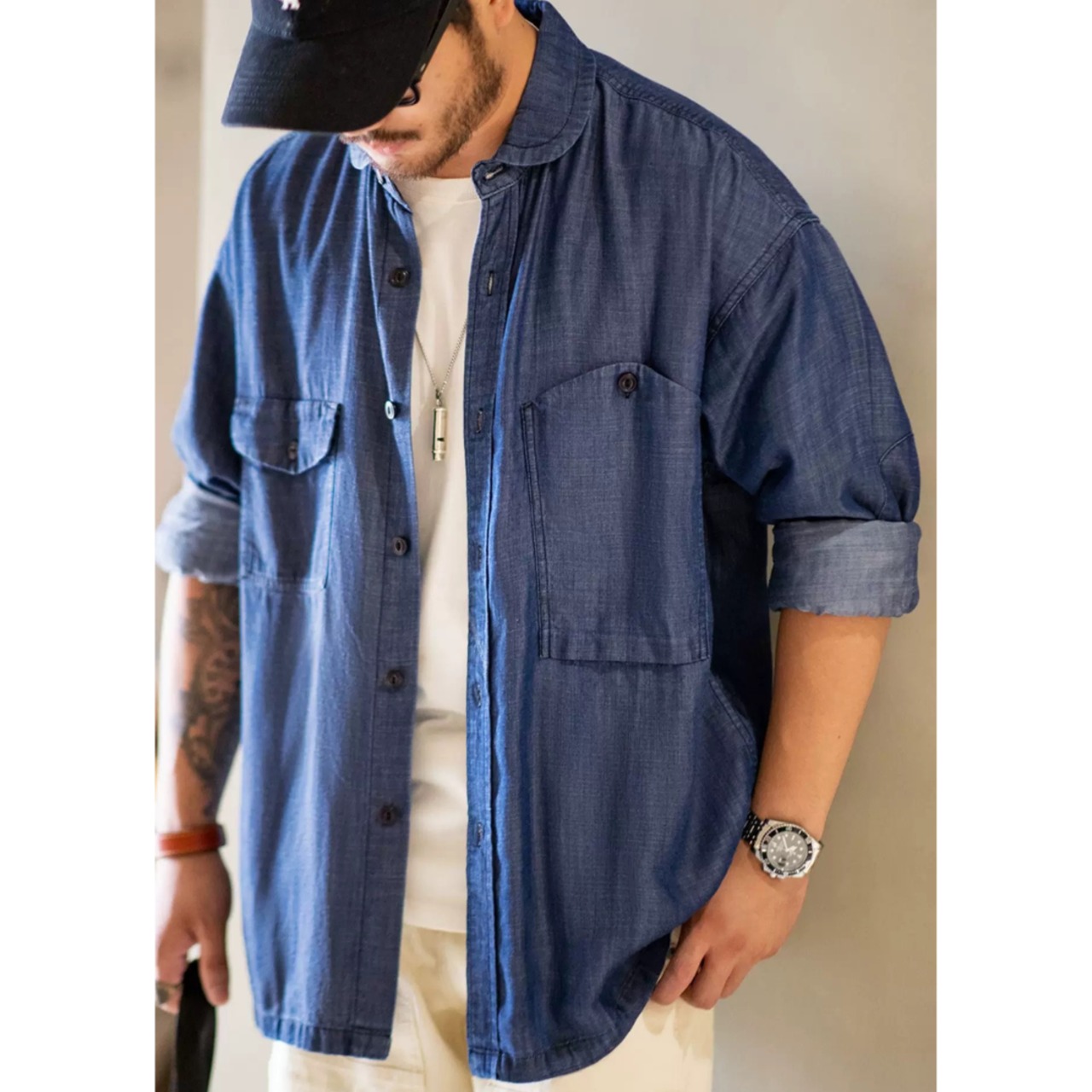 Patch Pocket Denim Shirt Long Sleeve ◇H0183