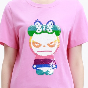 送料無料 【HIPANDA ハイパンダ】レディース カラフル スパンコール Tシャツ WOMEN'S COLORFUL SEQUINS PANDA SHORT SLEEVED T-SHIRT / PINK・BLUE