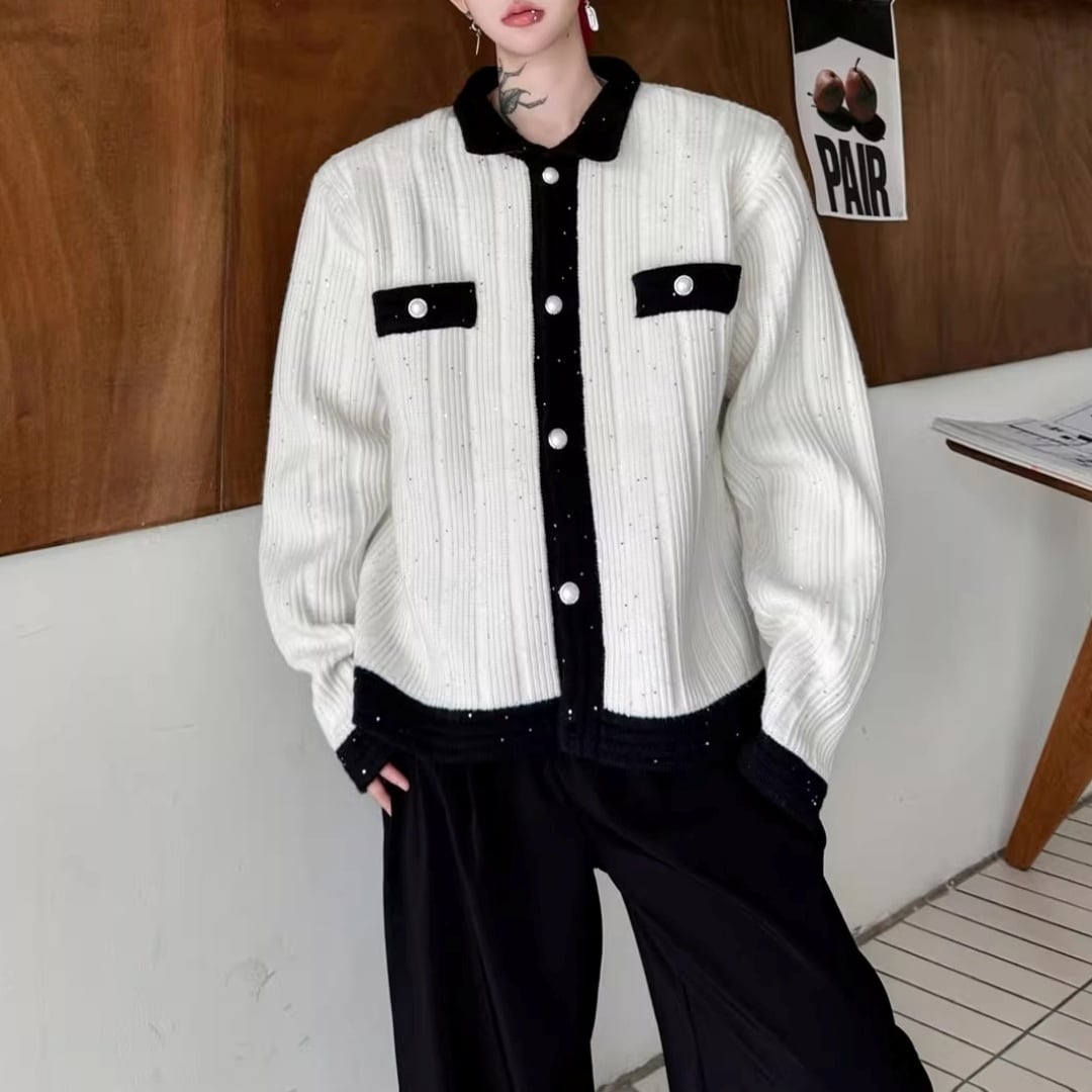 グリッターデザイン バイカラールーズニットカーディガン 2カラー D12125