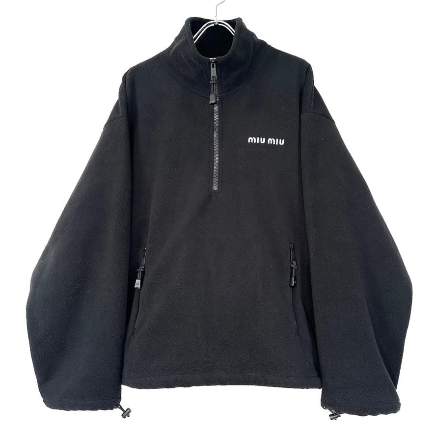 Rare◇MIU MIU 24AW Logo Half Zip Fleece Sweatshirt Trainer Black XS Men's Women's Unisex