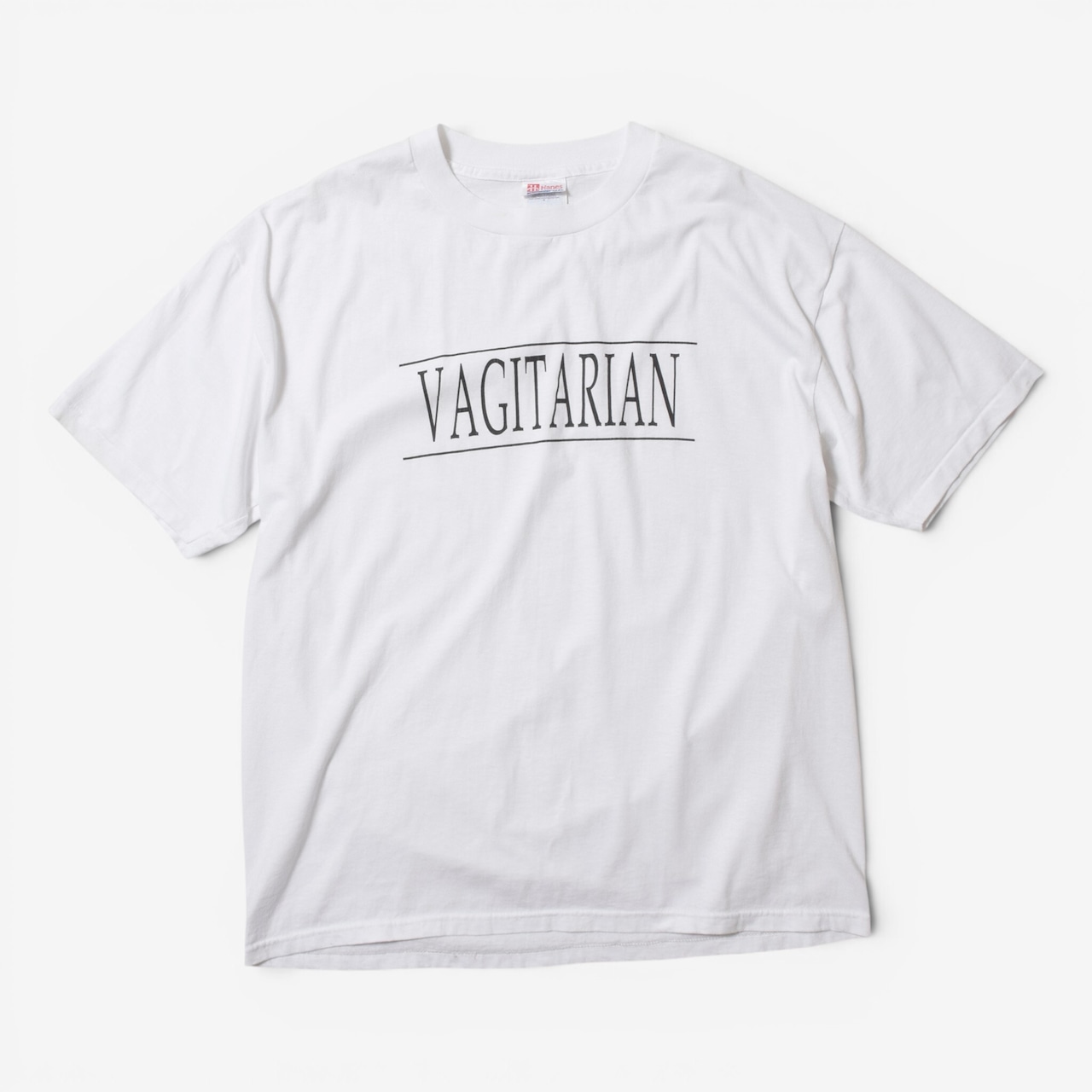 90s Hanes "VAGITARIAN" ユーモア プリントTシャツ ホワイト
