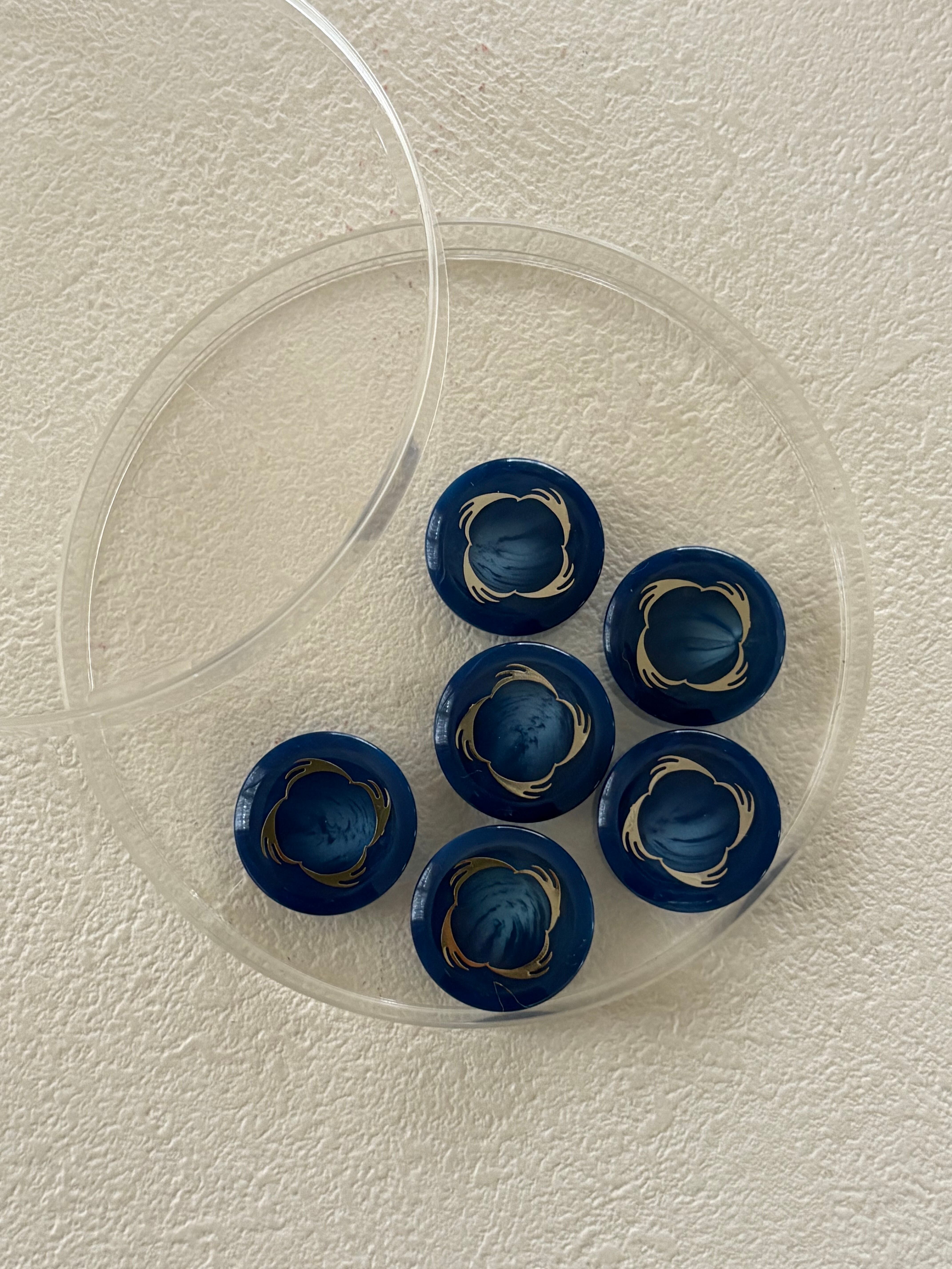 Japanese Vintage ボタン ブルー×シルバー 20mm プラスチックボタン 昭和レトロ アクセサリーパーツ 装飾材