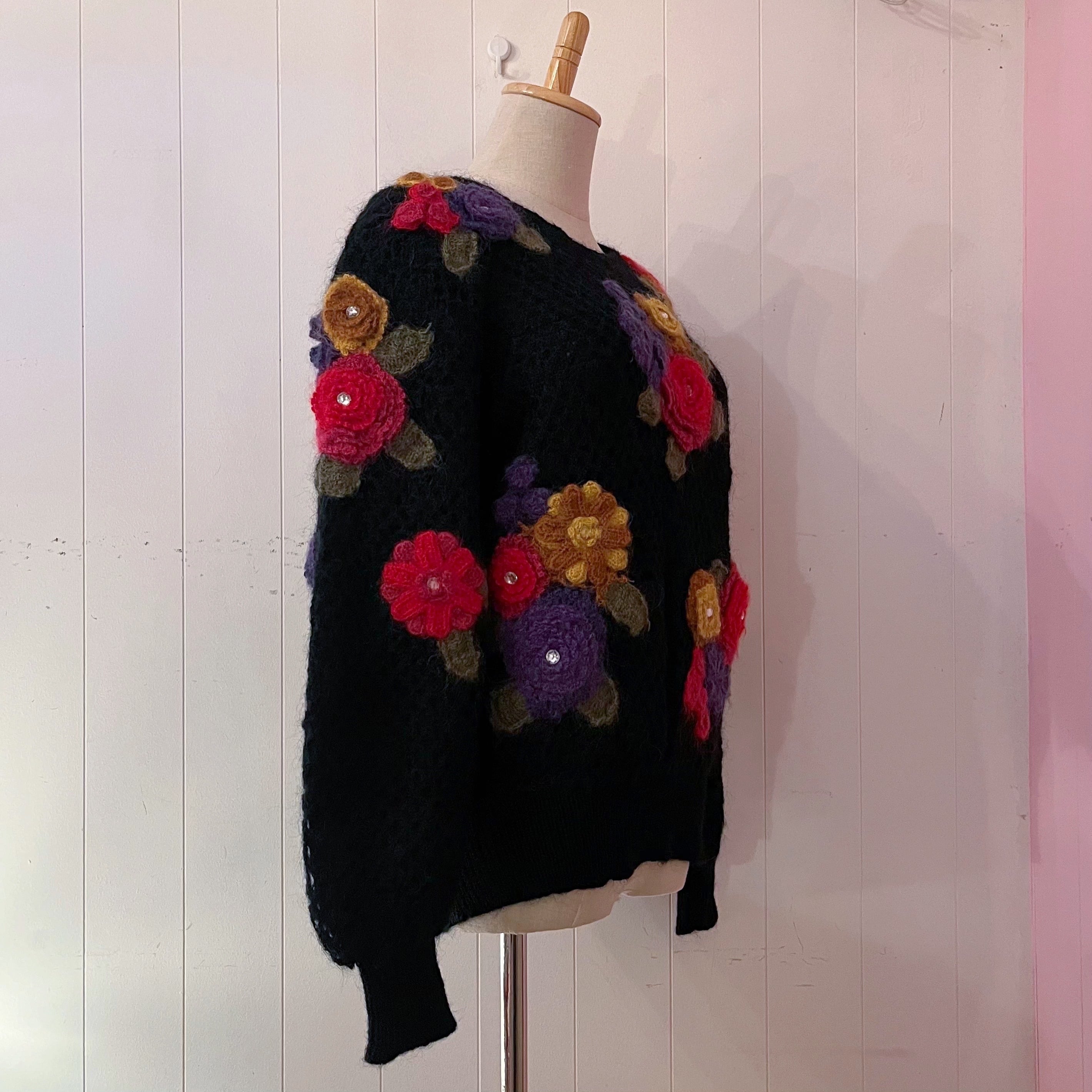 colorful flower stone mesh knit sweater