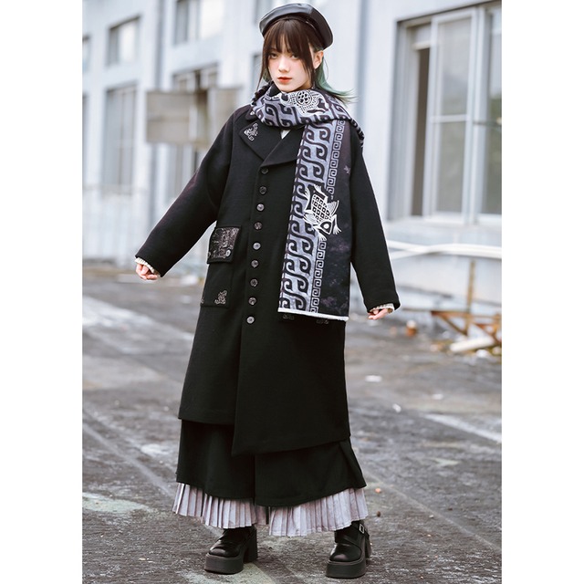 中華ゴシック ウールコート ロング丈 刺繍 ゴスロリ 古怪舎