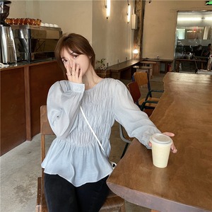 【韓国通販 dgo】round neck long sleeve chiffon blouse 2colors（B0634）