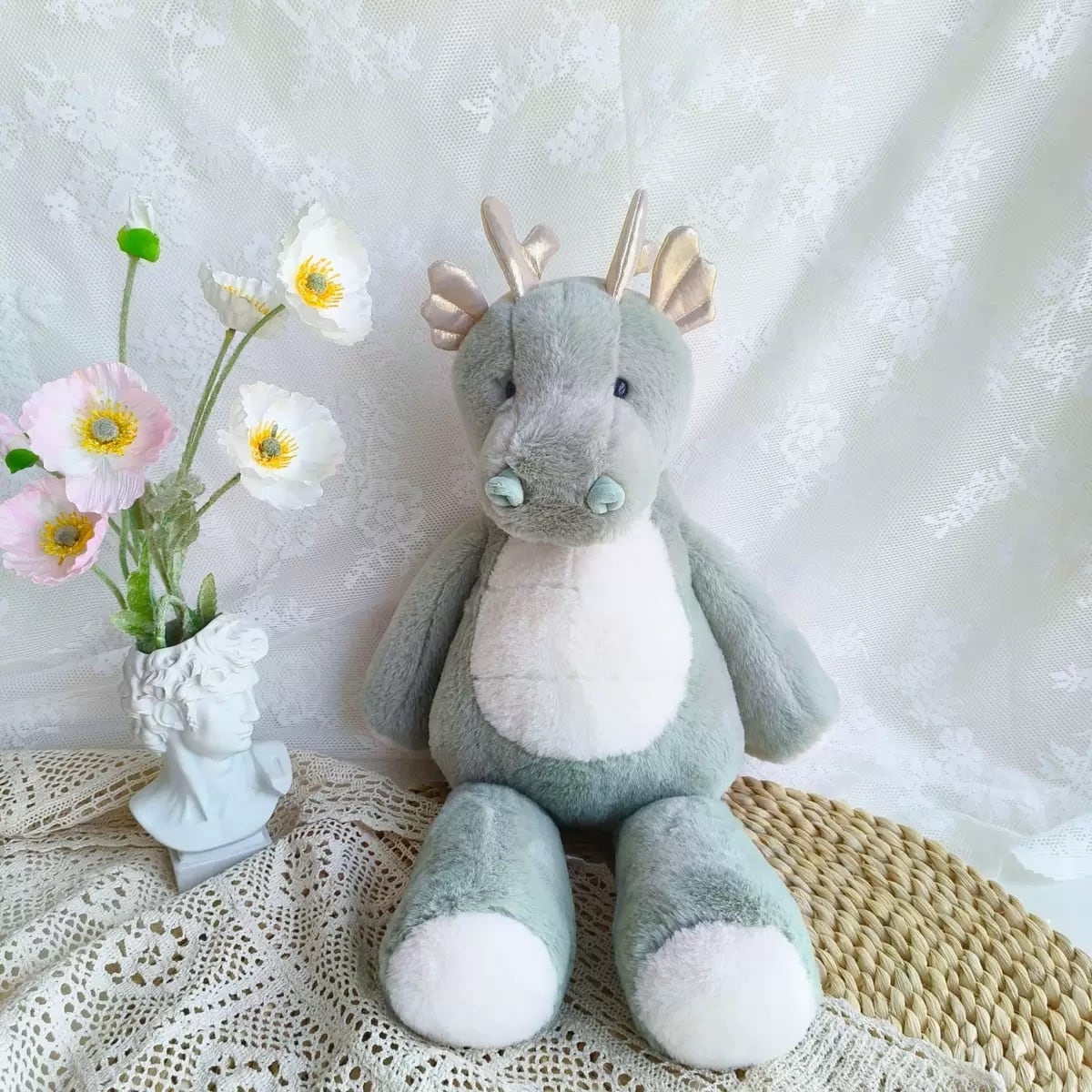 ,グリーンのふわもこ癒し系可愛い恐竜ぬいぐるみ(40cm)