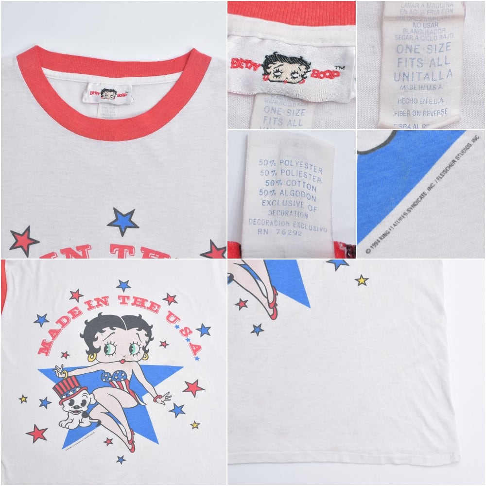 90s USA製 Betty Boop ベティーブープ リンガー キャラクター プリント