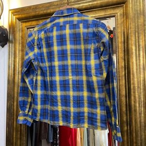 VINTAGE "southern belle" blue yellow check blouse