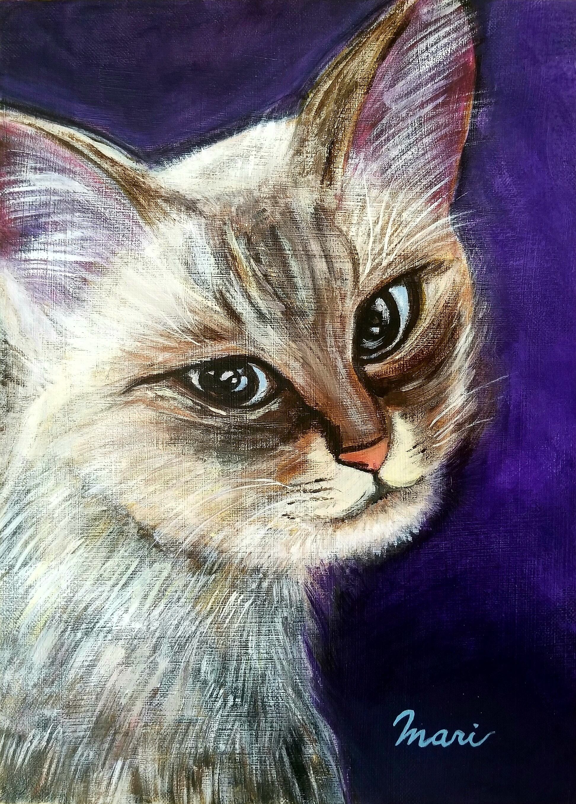 絵画。原画☆キャンバスF20【子猫たちのソファーでの幸せな瞬間に属する】