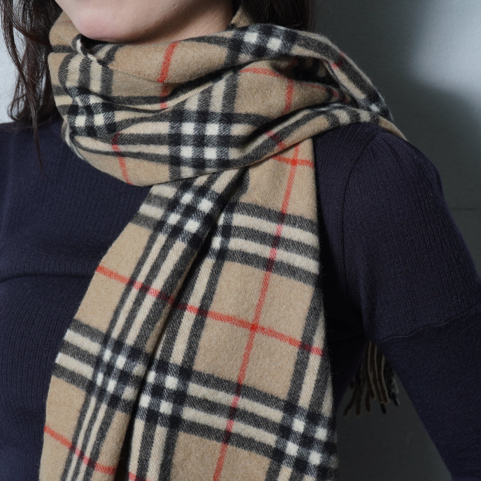 BURBERRY】バーバリー CASHMERE100%ノバチェックマフラー beige | MIXHIVE