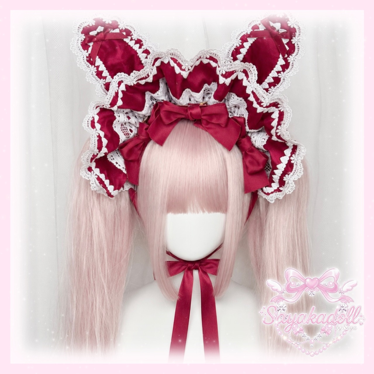 ♡【全9色】MAID うさみみフリルレースリボンハーフボンネット chocolate ♡