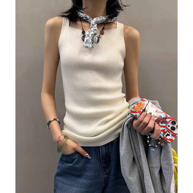 Back cross knit tank top S1740