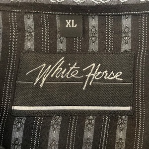 【White Horse】ノーカラー ストライプシャツ 長袖シャツ XL オーバーサイズ 総柄 アメリカ古着