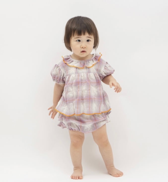 【26SS】mimipoupons(ミミプポン)ベビートップス PURPLEチェック(12m/18m)