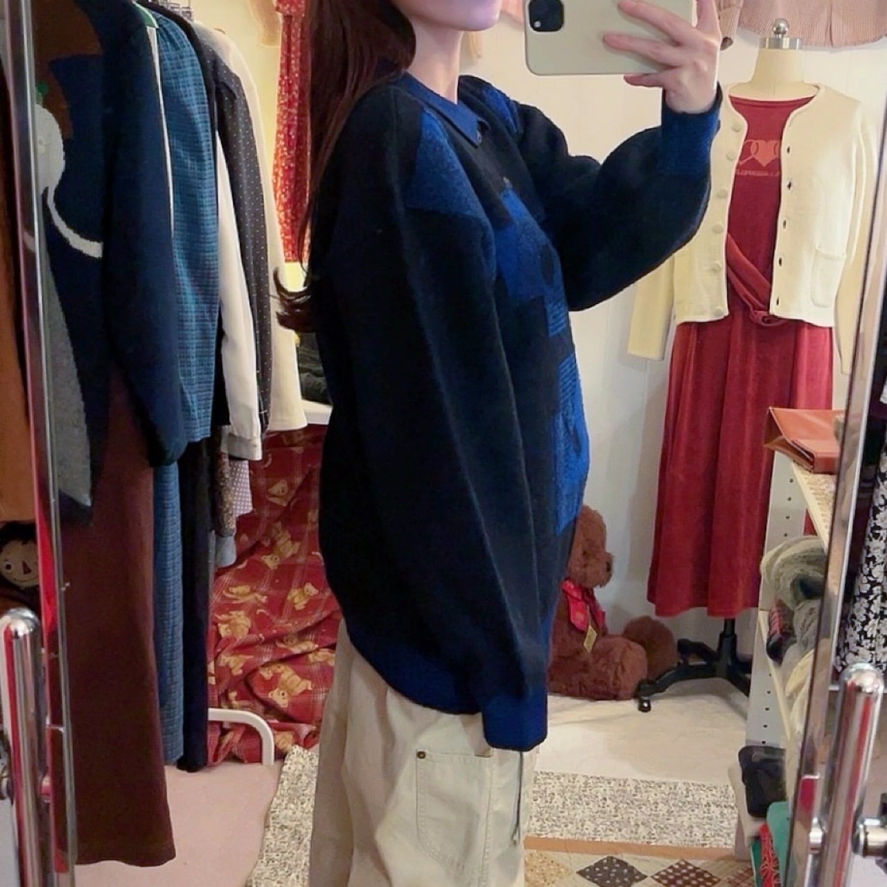 90s blue geometric knit sweater