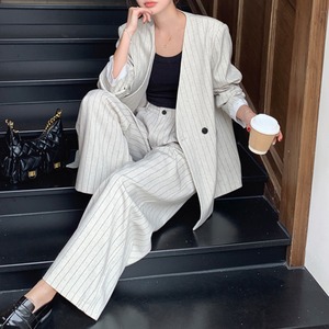 Striped jacket & wide leg pants set S647