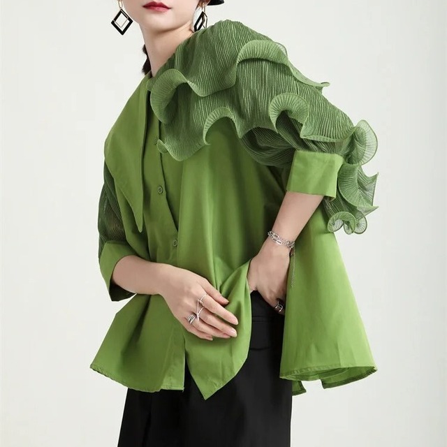 Irregular Ruffle Collar Shirt / イレギュラー フリル カラー シャツ