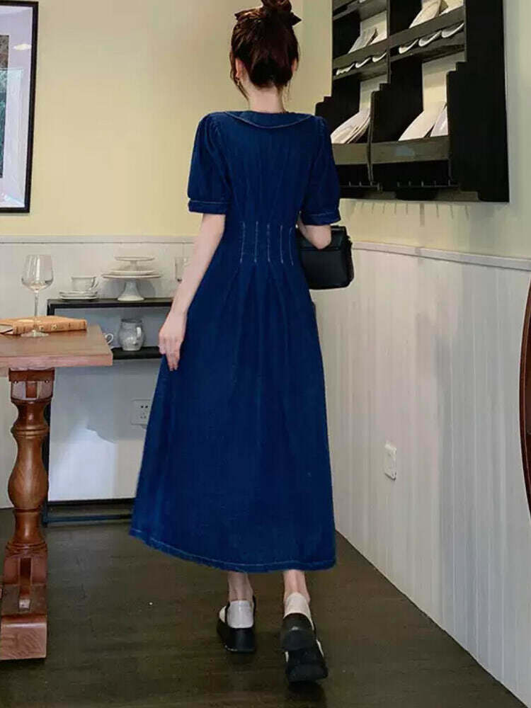 ロングポイントカラーデニムワンピース カジュアルコーデ 大人可愛い 半袖 パフスリーブ 大きいサイズ 韓国 Ch4367 可愛い大きいサイズ韓国レディースファッション通販 Chulachula チュラチュラ