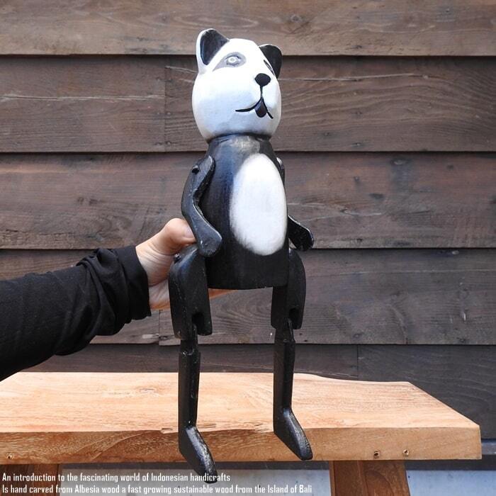 お座り パンダさん Mサイズ 手足が動かせる木彫りの動物 ウェルカム