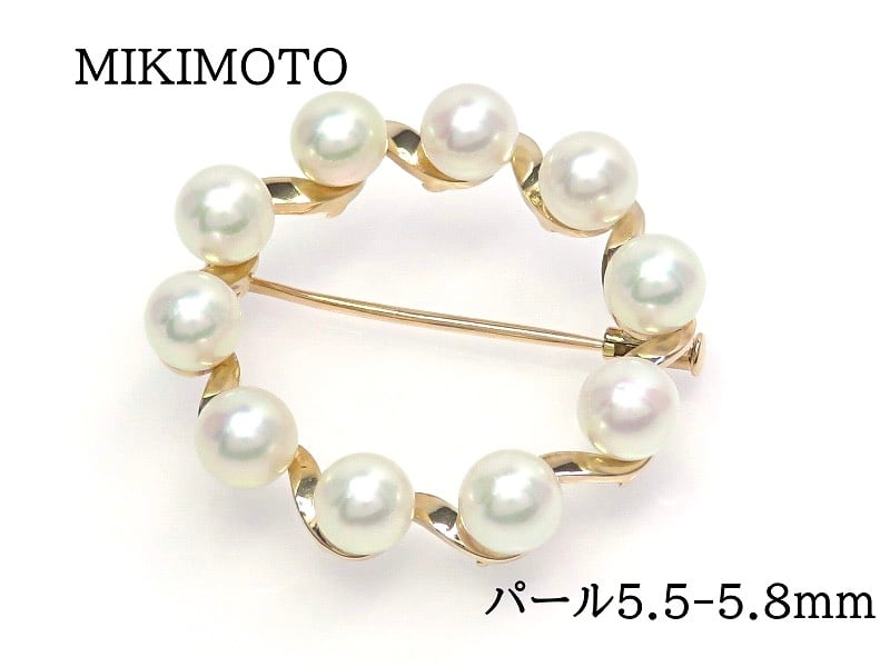 ミキモト MIKIMOTO アコヤパール 7.3mm リーフ ブローチ K14