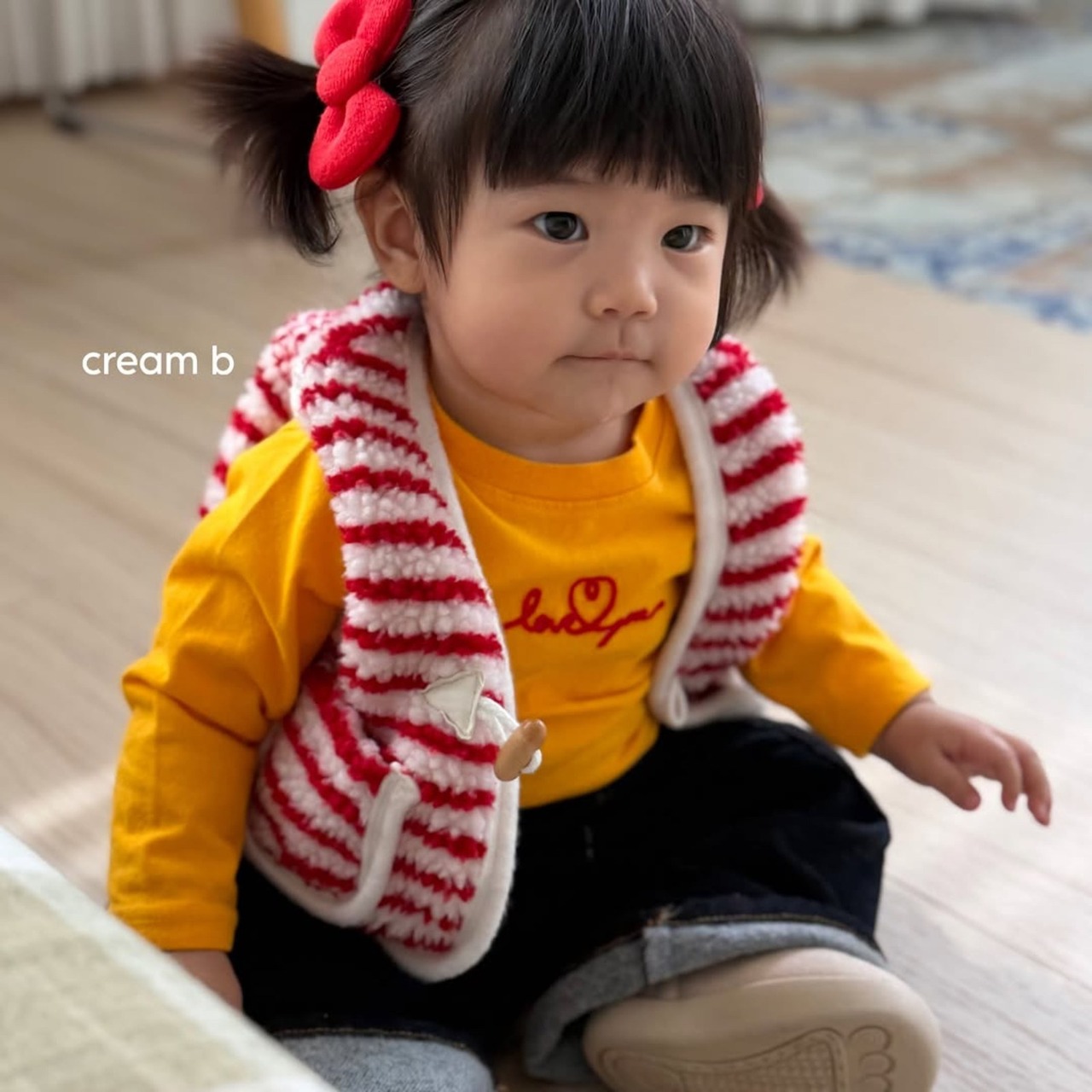 韓国子供服 / 26winter / cream bbang / ハートピーチ刺繍Tシャツ / キッズ / 冬服 *XS~XL*