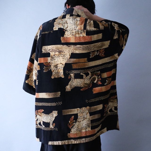 "豹" multi many pattern over silhouette h/s shirt