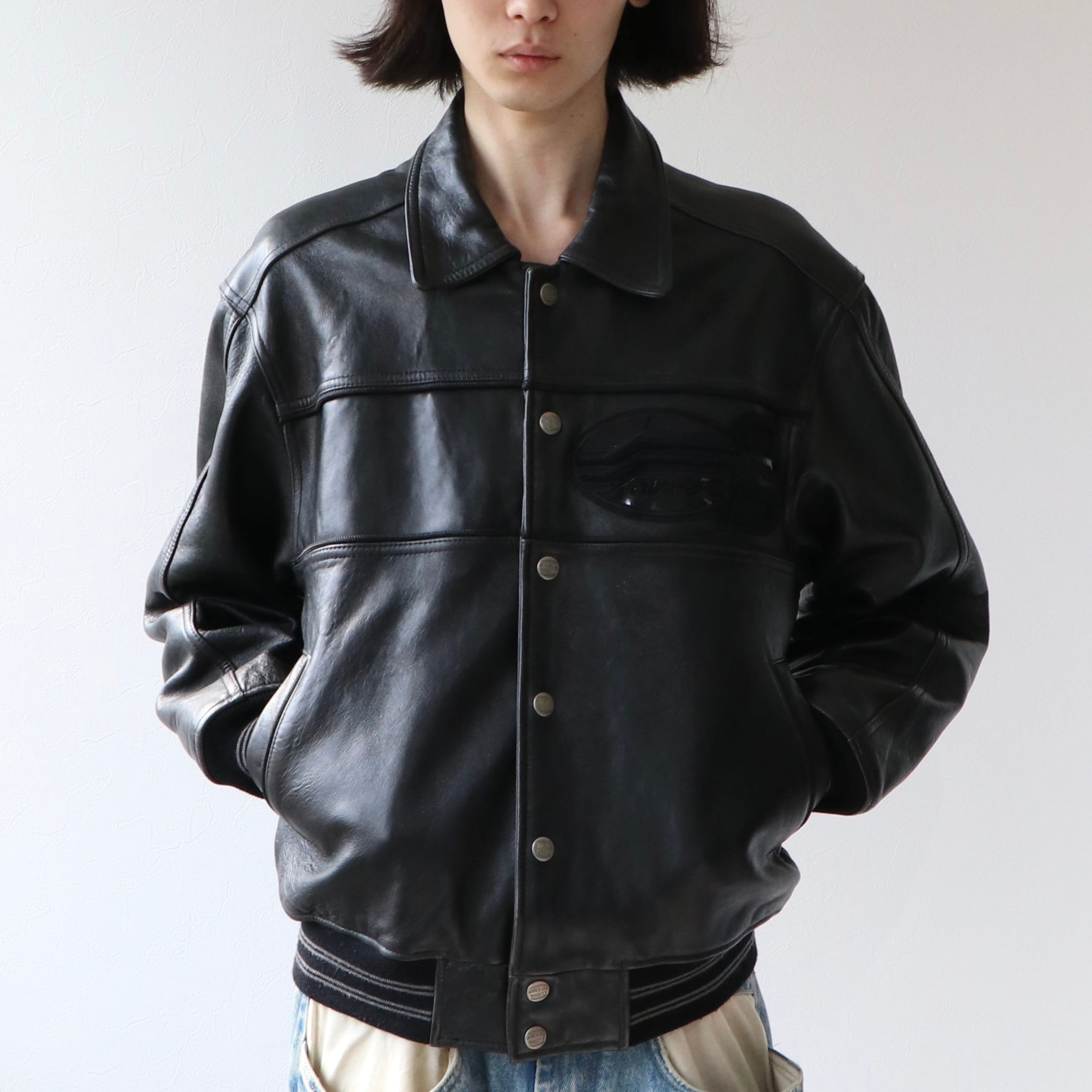 AVIREX USA VARSITY レザージャケット ブルゾン ブラック