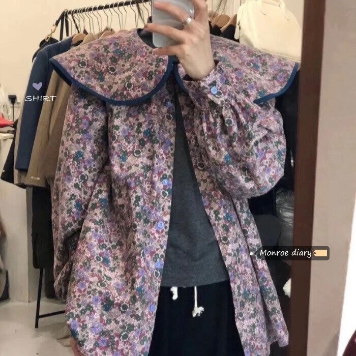 カラーブラウス レディーススタンダードフローラルシャツ スプリングジャケット ロング レトロ 春物 花柄 モンロー38015211009