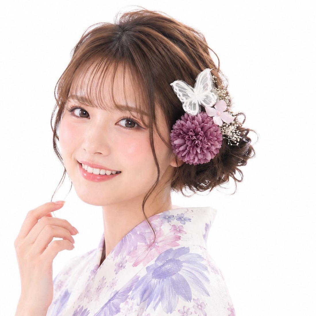 A978 白紫 蝶 ドライフラワー 髪飾り 卒業式 袴 成人式 振袖 結婚式 和装