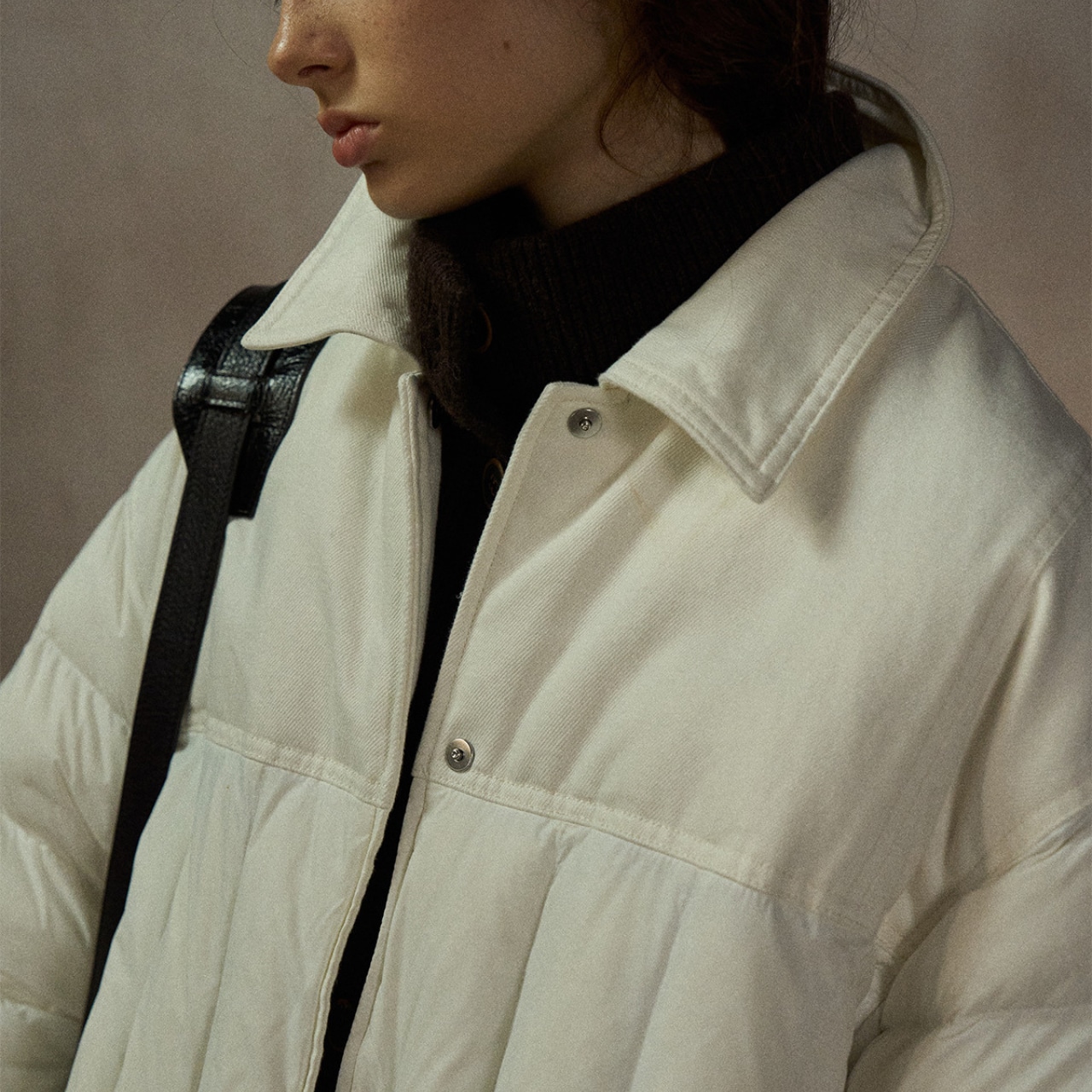 Mixed Texture Short Down Jacket T3968