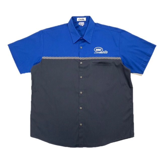 9426 ワークシャツ 半袖シャツ バイク 輸入古着 アメカジ 企業ロゴ  XL