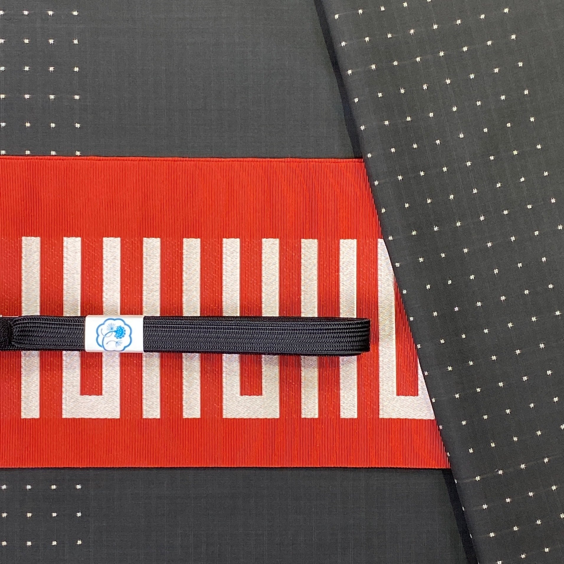 裂織　半巾帯　格子柄　赤 裂織 半巾帯 格子柄 赤