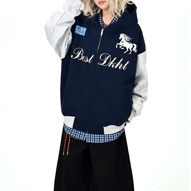 ホースグラフィックレタリングジップフーディ 2col   R01004