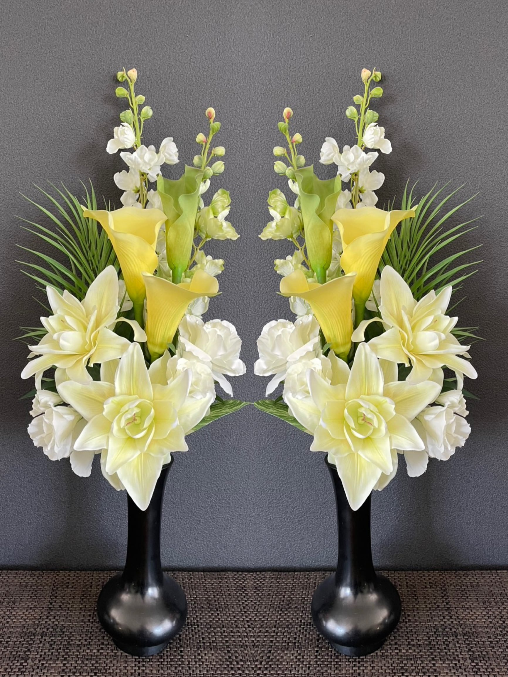 寺院用造花【 一対(2本組) 】本堂用仏花 八重スカシユリ 黄色 | 造花