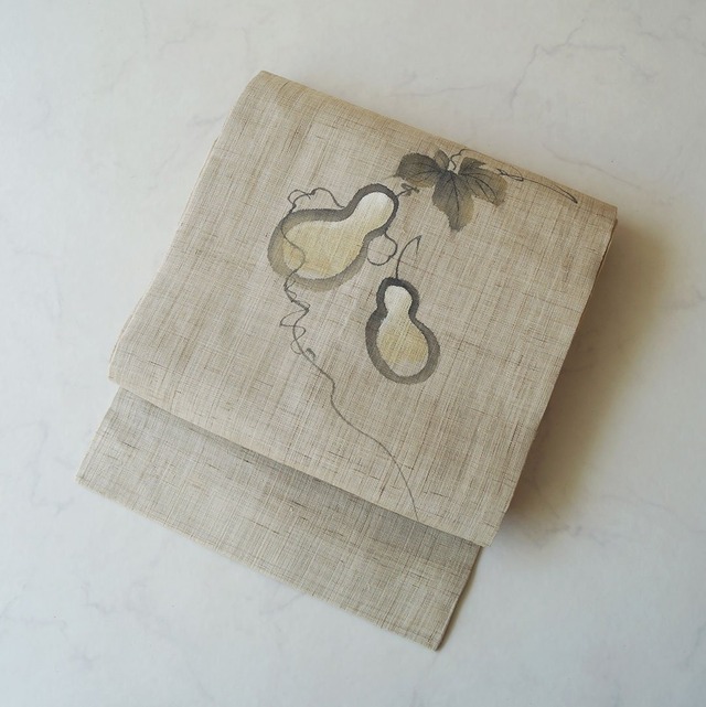 【夏なごや帯】砥の粉色　瓢箪文　麻なごや帯