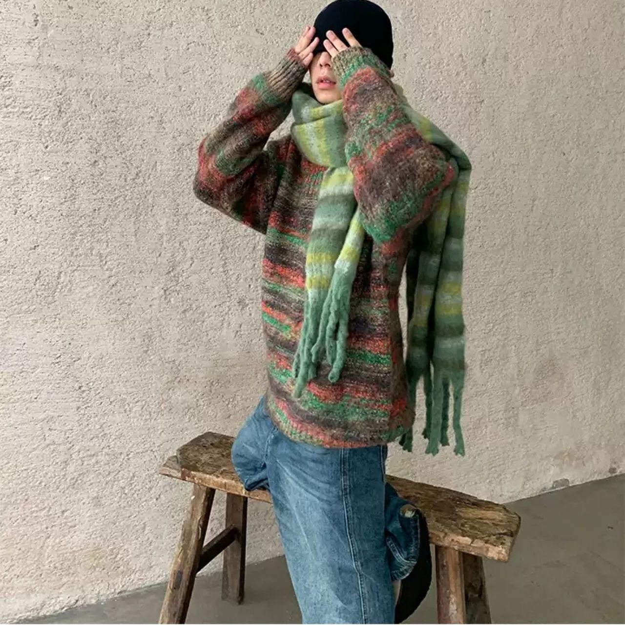 マルチカラーボーダーマフラー　1072