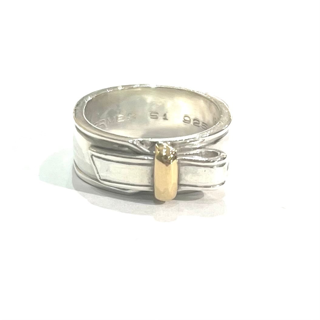 【値下げしました】HERMES SV925 リング　希少デザイン HERMÈS】エルメス K18YG×SV925 コンビネーションリング 10号シルバー