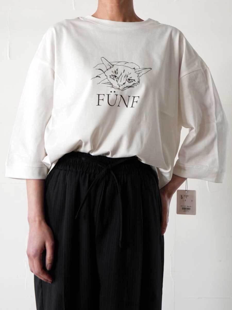 【SALE】336. CLOCHE クロシェ / 5分袖Tシャツ-猫-(オフ/チャコール) (612-85647)