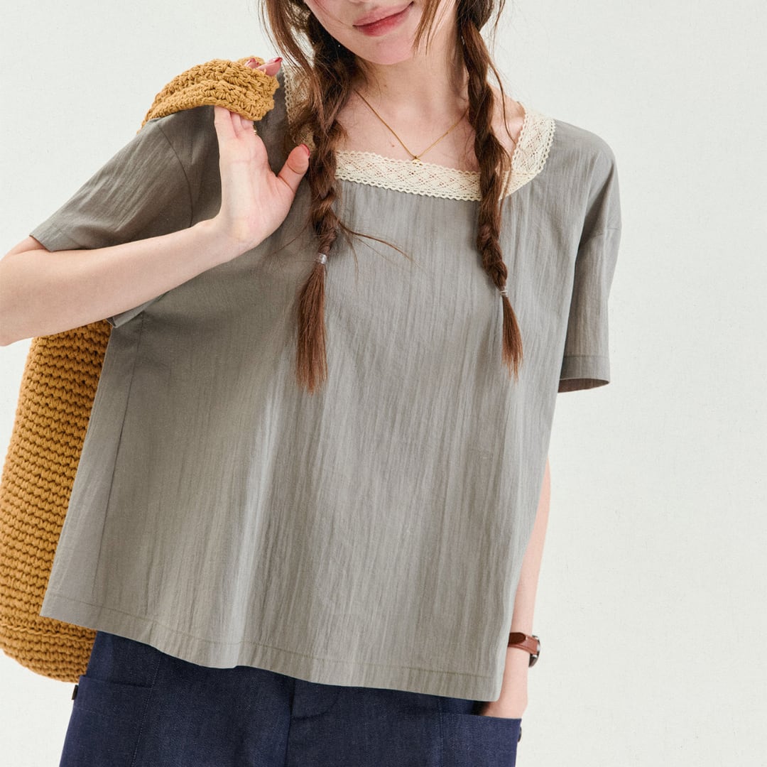 lace square neck short sleeve top
