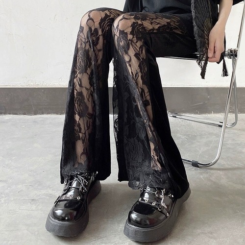 velour lace flare pants / l0043