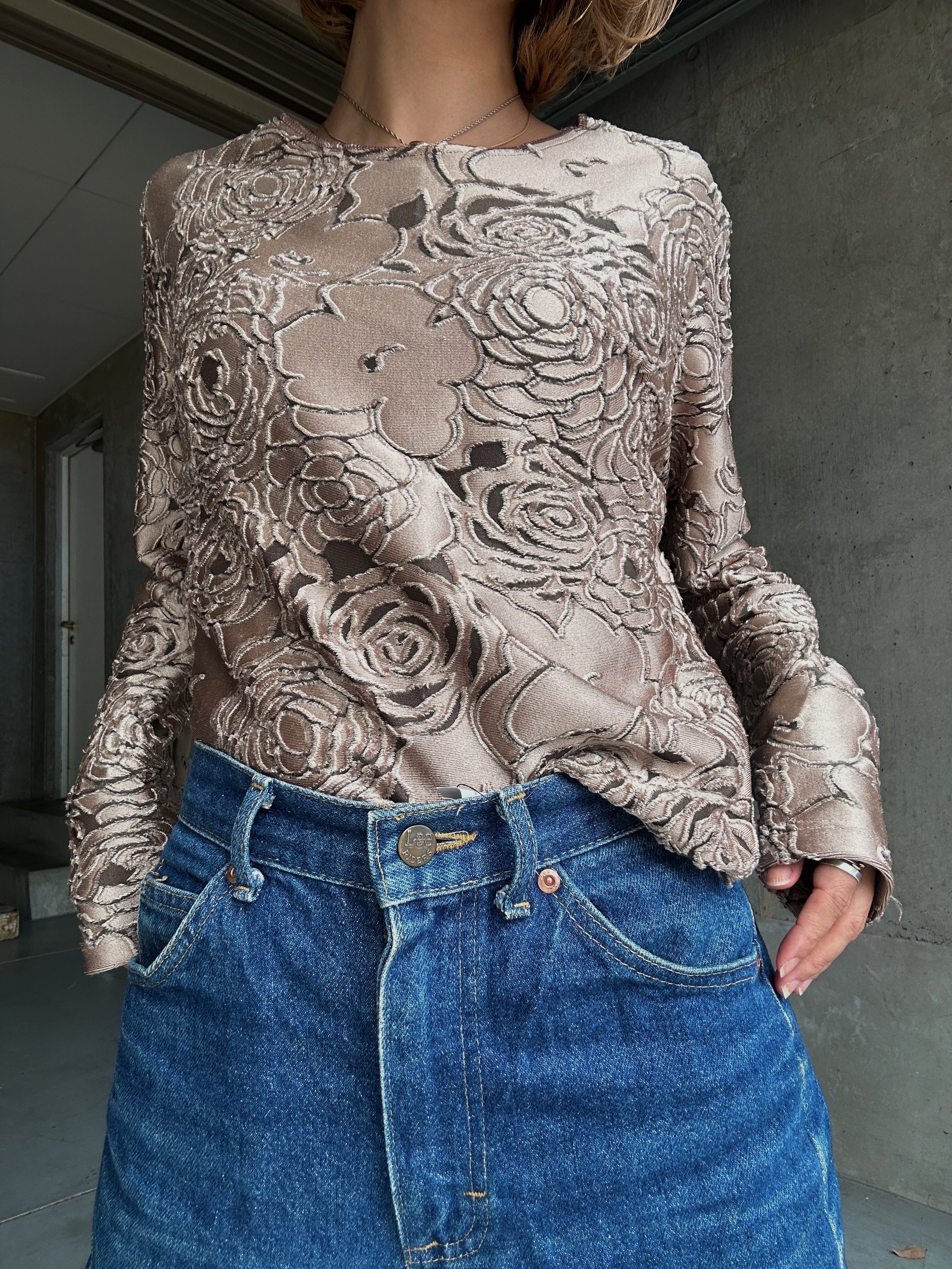 (CS2133)Flower pattern jacquard cutsew made in USA